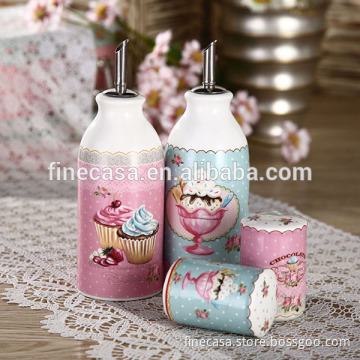 Elegant Fine New Bone China Oil and Vinegar Bottle Set of Ice Cream
